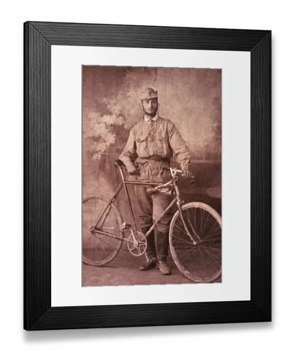 Framed Print : Alpine Soldier with Bicycle Framed Print : Alpine Soldier with Bicycle
