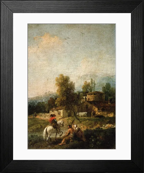 Framed Print : Landscape with Village and Beggars