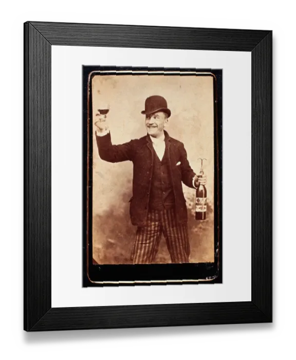 Framed Print : Smiling Man Holding a Wineglass and Wine Bottle Framed Print : Smiling Man Holding a Wineglass and Wine Bottle