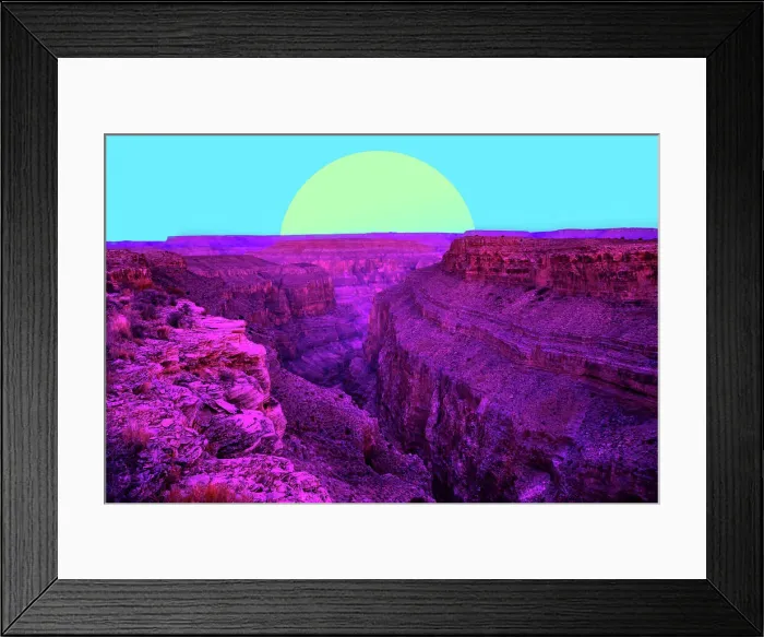 Framed Print : Dreamy colorful view of the Grand Canyon with saturated colors and big sun Framed Print : Dreamy colorful view of the Grand Canyon with saturated colors and big sun