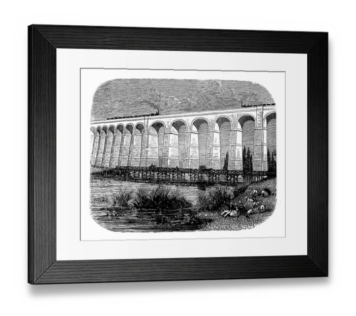 Framed Print : Antique illustration of scientific discoveries, experiments and inventions: Railroad building viaduct Framed Print : Antique illustration of scientific discoveries, experiments and inventions: Railroad building viaduct