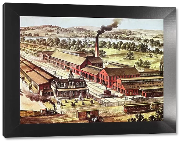 Aerial view of a railway car company 1872