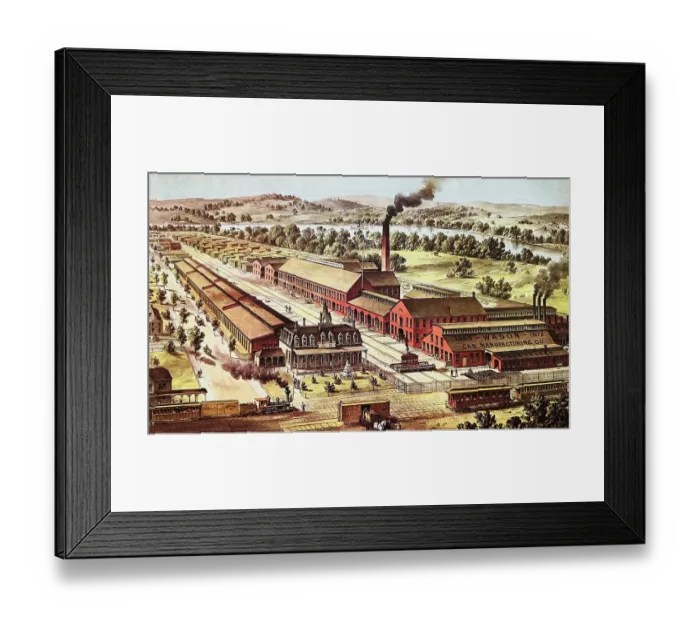 Framed Print : Aerial view of a railway car company 1872 Framed Print : Aerial view of a railway car company 1872