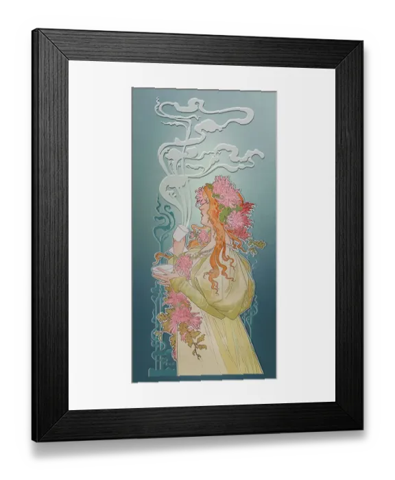 Framed Print : Art nouveau billboard woman with golden hair drinking coffee 1897