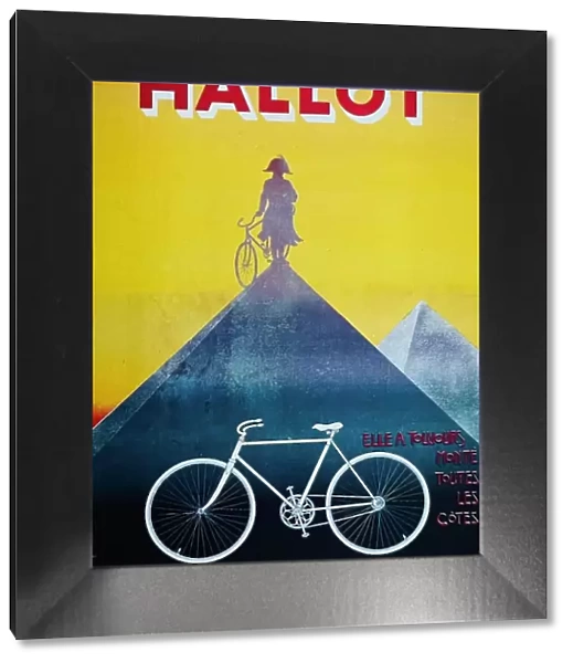 Ad for hallot bicycles: the cyclist overcomes all obstacles like Napoleon