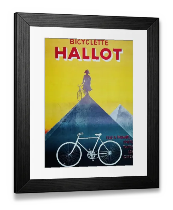 Framed Print : Ad for hallot bicycles: the cyclist overcomes all obstacles like Napoleon