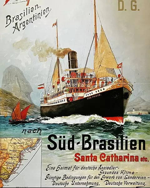 Poster of the Hamburg Sud-Amerika Linie, for travels migration to Brazil