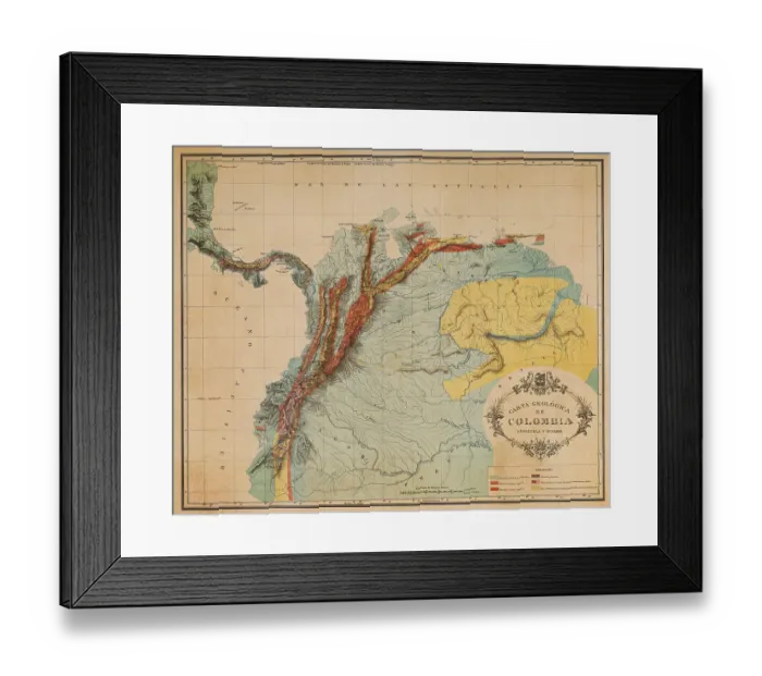 Framed Print : Antique Map of the Andes Mountains in Ecuador, Venezuela and Columbia - 19th Century Framed Print : Antique Map of the Andes Mountains in Ecuador, Venezuela and Columbia - 19th Century