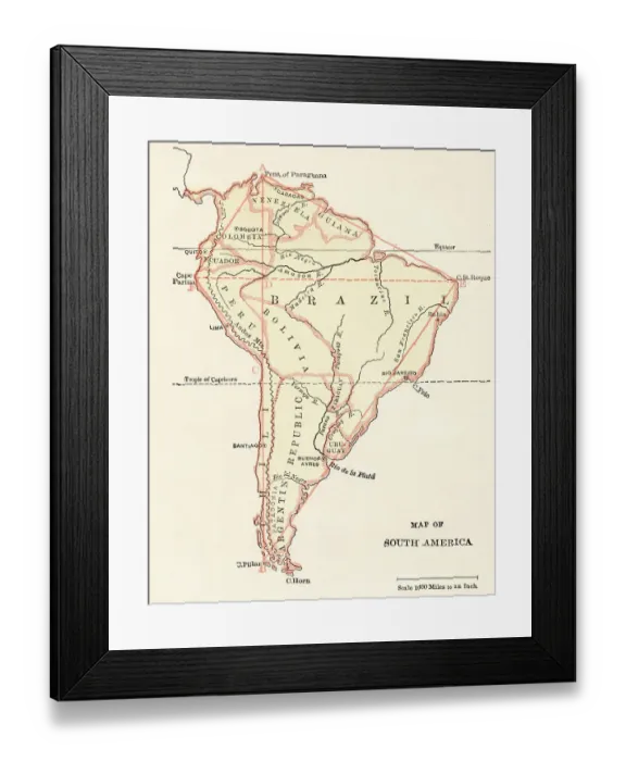 Framed Print : Map of South America 1875 Framed Print : Map of South America 1875