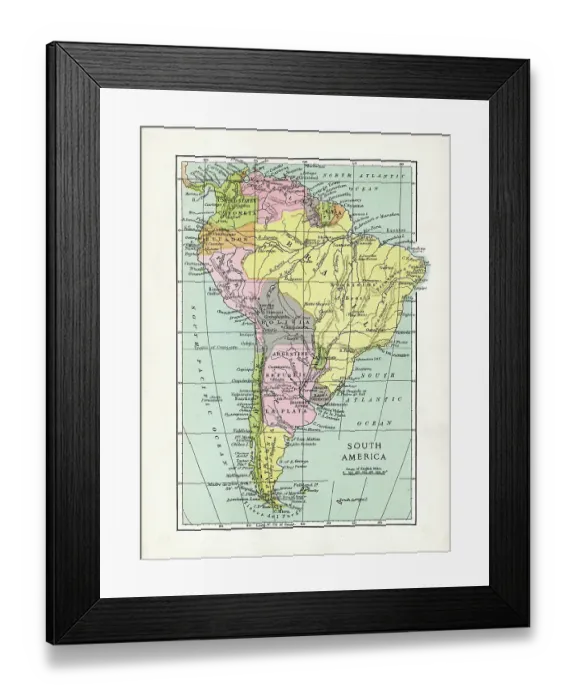 Framed Print : Antique Map of South America Framed Print : Antique Map of South America