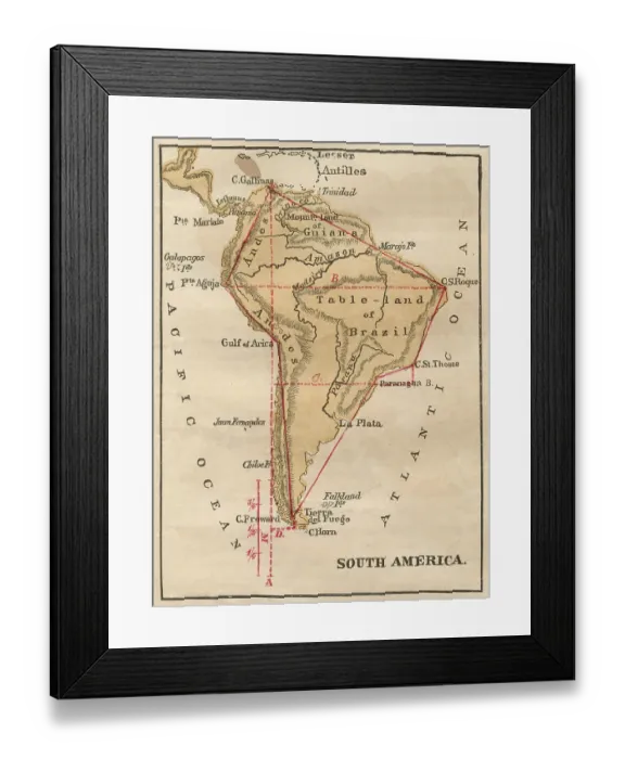 Framed Print : South America Map Illustration, Travel, Exploration, Antique 1871 Illustration Framed Print : South America Map Illustration, Travel, Exploration, Antique 1871 Illustration