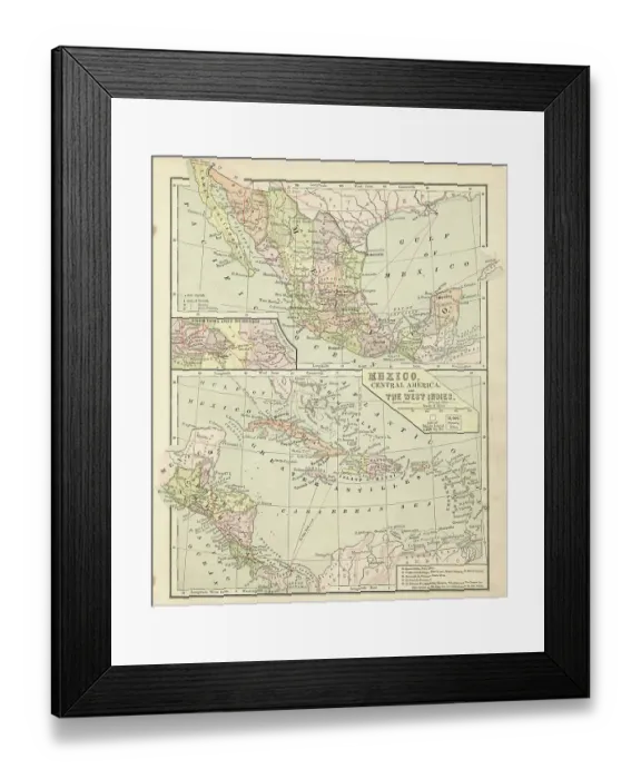 Framed Print : Map Mexico and Central America 1881 Framed Print : Map Mexico and Central America 1881