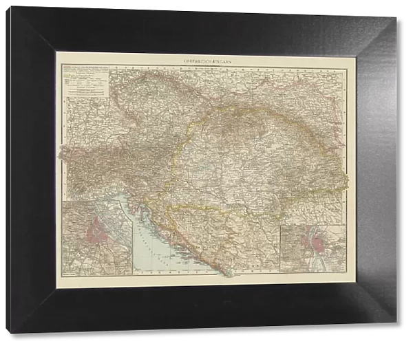 Old chromolithograph map of Austria-Hungary