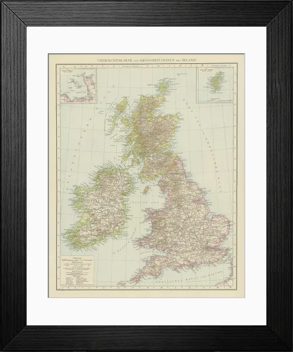 Framed Print : Old chromolithograph map of Great Britain and Ireland