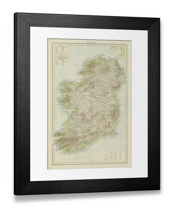 Framed Print : Old chromolithograph map of Ireland in 1886 Framed Print : Old chromolithograph map of Ireland in 1886