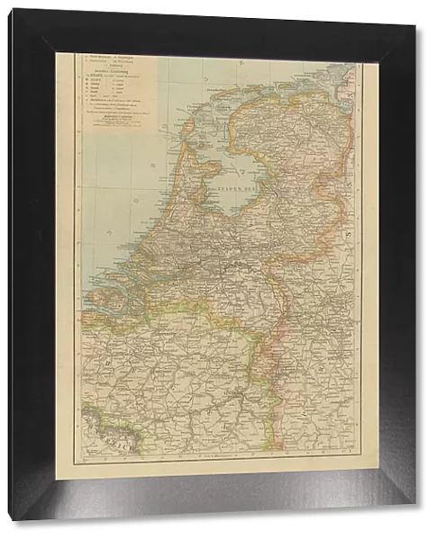 Old chromolithograph map of Netherlands