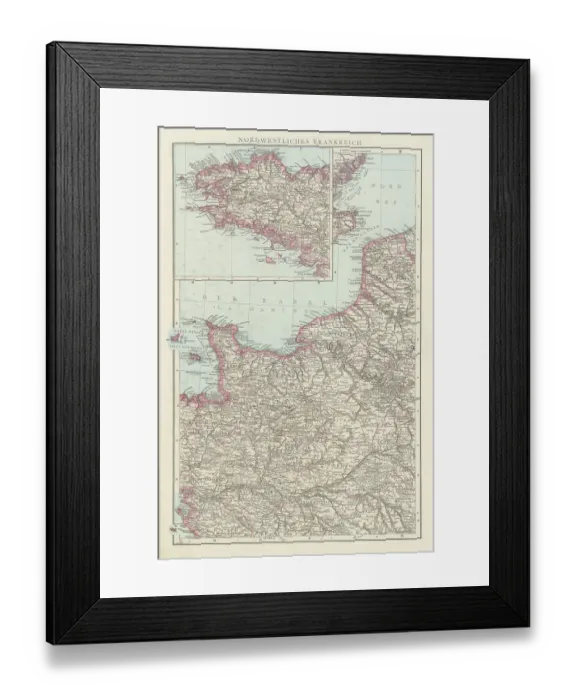 Framed Print : Old chromolithograph map of France - Northwest part Framed Print : Old chromolithograph map of France - Northwest part