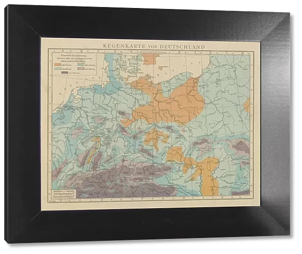 Old chromolithograph illustration of rain map of Germany