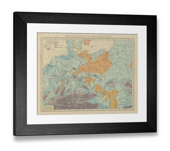 Framed Print : Old chromolithograph illustration of rain map of Germany Framed Print : Old chromolithograph illustration of rain map of Germany