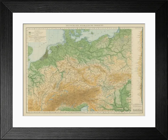 Framed Print : Old chromolithograph physical map of Germany Framed Print : Old chromolithograph physical map of Germany