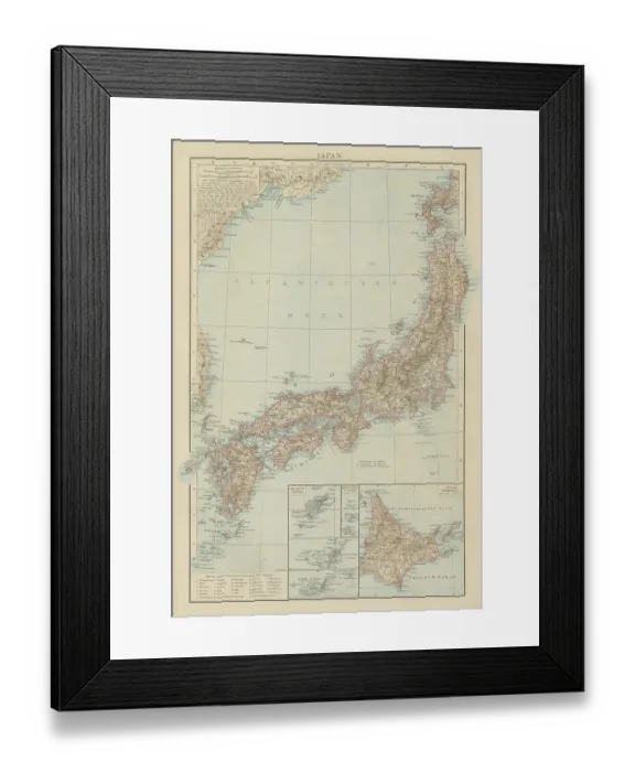 Framed Print : Old chromolithograph map of Japan, island country in East Asia Framed Print : Old chromolithograph map of Japan, island country in East Asia