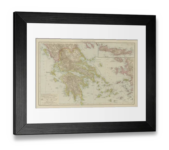 Framed Print : Old chromolithograph map of Greece and its islands