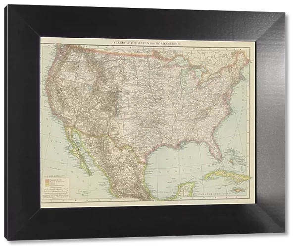 Old chromolithograph map of United States of America (USA)