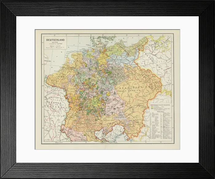 Framed Print : Old chromolithograph map of Germany around the 1550 Framed Print : Old chromolithograph map of Germany around the 1550