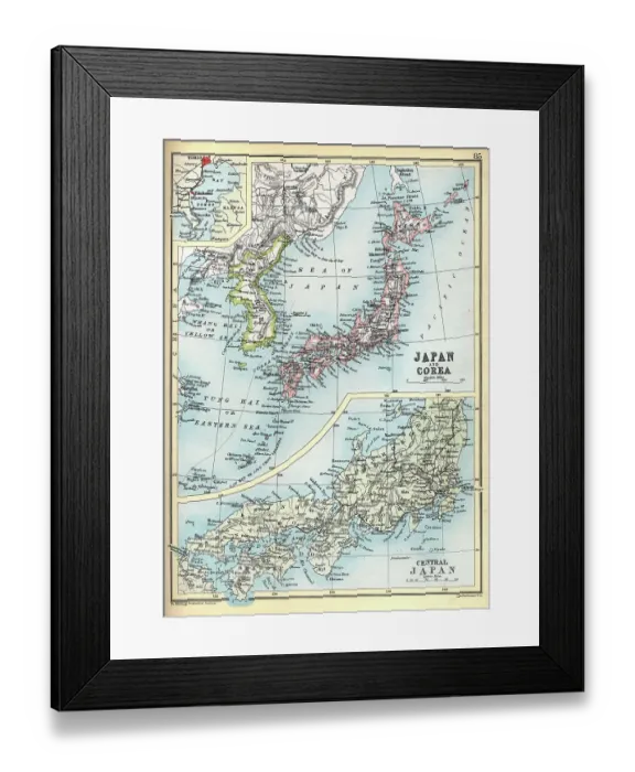 Framed Print : Old Antique map of Japan and Korean, detail of Tokyo bay, 1890s, Victorian 19th Century history Framed Print : Old Antique map of Japan and Korean, detail of Tokyo bay, 1890s, Victorian 19th Century history