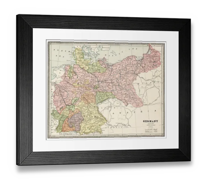 Framed Print : Map of Germany 1883 Framed Print : Map of Germany 1883