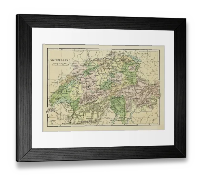 Framed Print : Map of Switzerland Framed Print : Map of Switzerland