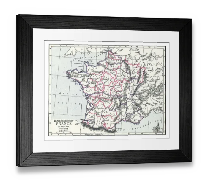 Framed Print : Old chromolithograph map of France in Provinces (1769-1789) Framed Print : Old chromolithograph map of France in Provinces (1769-1789)