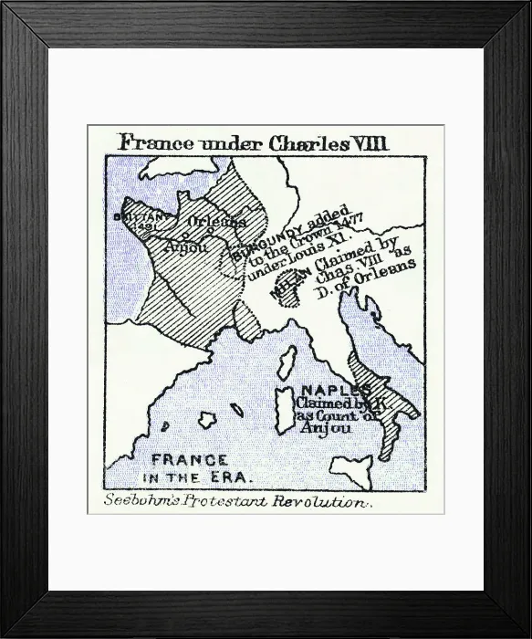 Framed Print : Old chromolithograph map of France under Charles VIII Framed Print : Old chromolithograph map of France under Charles VIII
