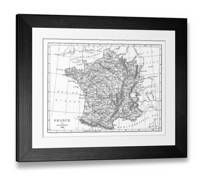 Framed Print : Old chromolithograph map of France in Departments, 1790 Framed Print : Old chromolithograph map of France in Departments, 1790