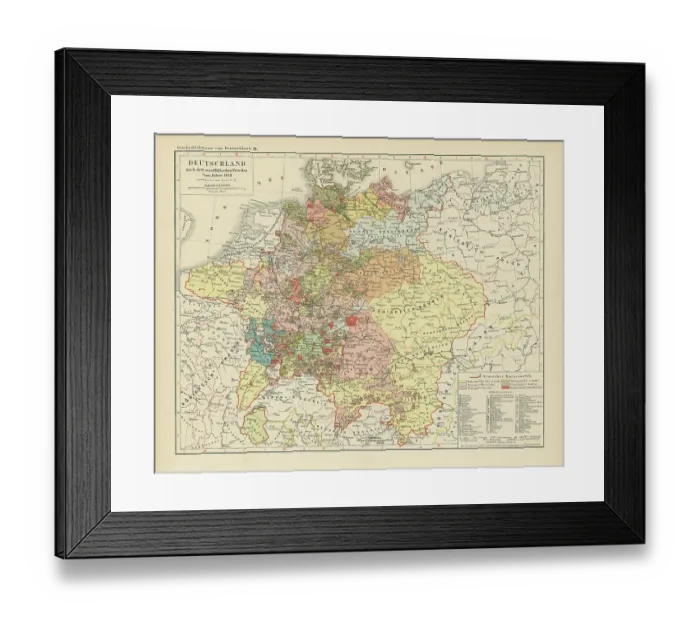 Framed Print : Old chromolithograph map of Germany after the Peace of Westphalia of 1648 Framed Print : Old chromolithograph map of Germany after the Peace of Westphalia of 1648