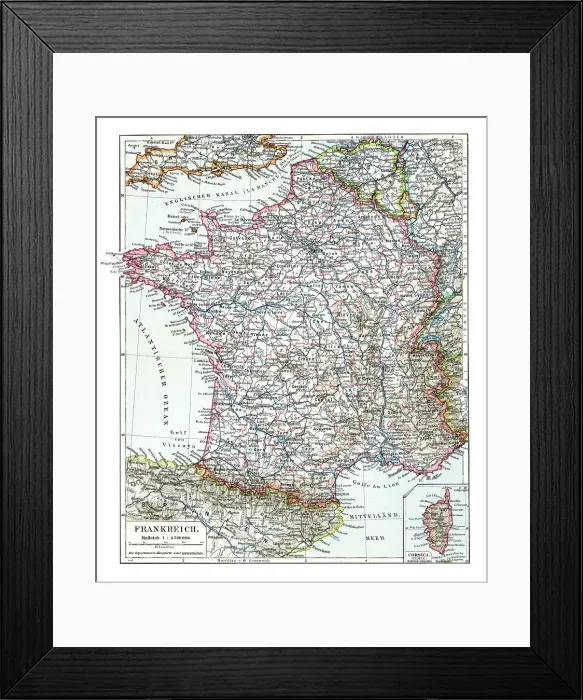 Framed Print : Old chromolithograph map of France