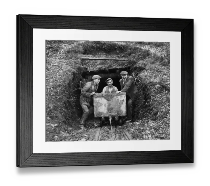 Framed Print : Miners. circa 1930: Miners bring out coal out Framed Print : Miners. circa 1930: Miners bring out coal out