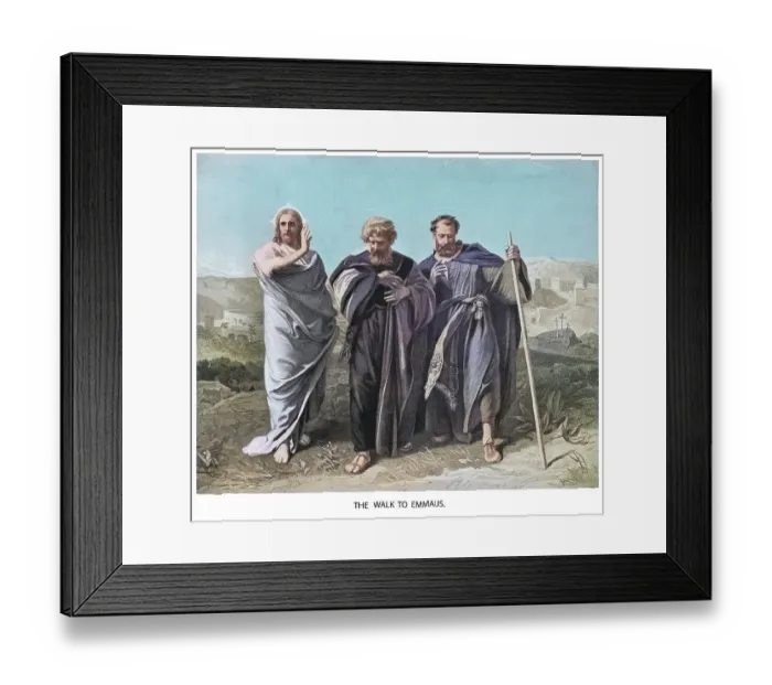 Framed Print : Old engraved illustration of Jesus Christ walk to Emmaus Framed Print : Old engraved illustration of Jesus Christ walk to Emmaus