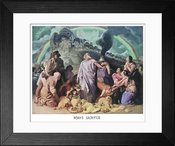 Framed Print : Old engraved illustration of Noah's Sacrifice after the Flood