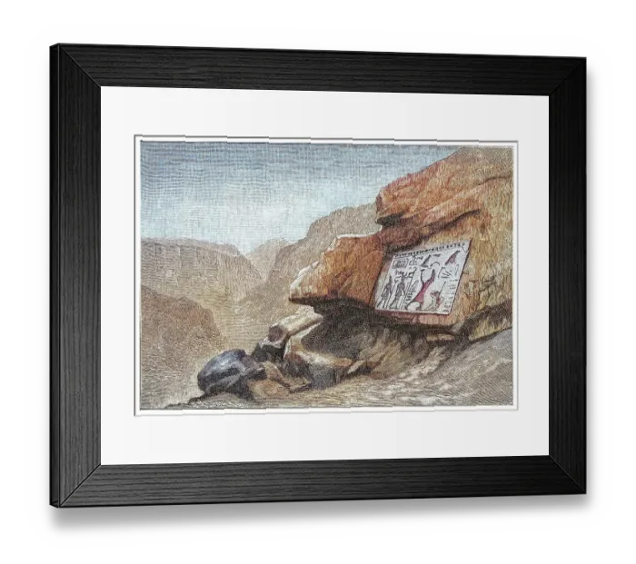 Framed Print : Old engraved illustration of Wadi Maghareh (Maghara or Magharah, meaning The Valley of Caves in Egyptian Arabic), is an archaeological site located in the southwestern Sinai Peninsula, Egypt