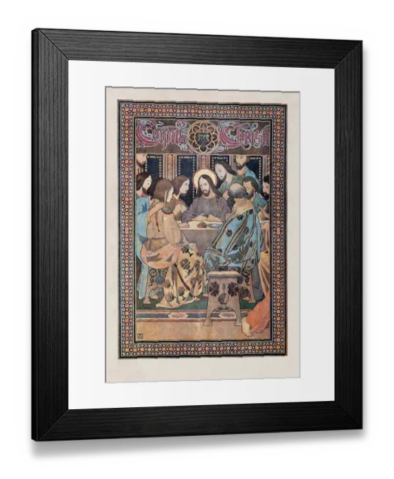 Framed Print : Religious painting Jesus at last supper with disciples art nouveau illustration Framed Print : Religious painting Jesus at last supper with disciples art nouveau illustration