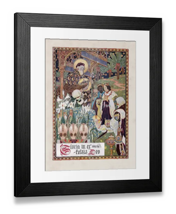 Framed Print : Religious painting three Saints visiting Jesus and Maria