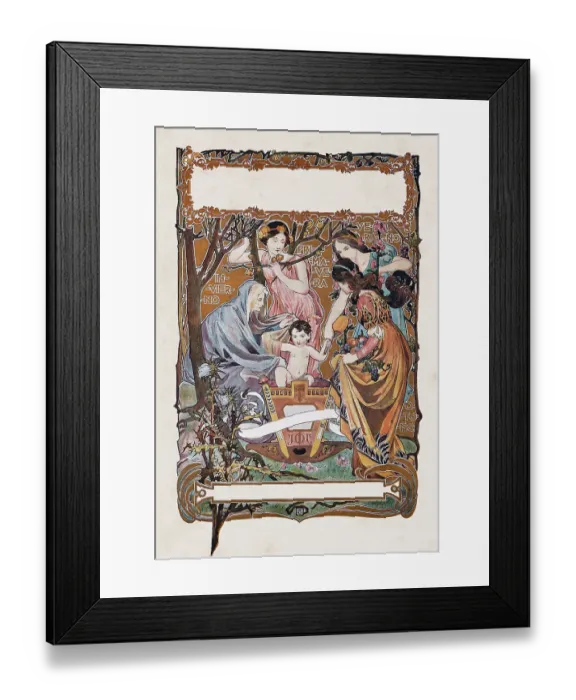 Framed Print : Religious painting showing Jesus as Baby surrounded by women Framed Print : Religious painting showing Jesus as Baby surrounded by women