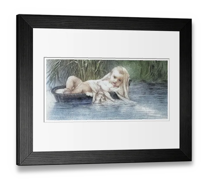 Framed Print : Old engraved illustration of Moses in the bulrushes Framed Print : Old engraved illustration of Moses in the bulrushes