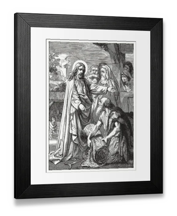 Framed Print : Jesus Healing the Paralytic, wood engraving, published in 1894 Framed Print : Jesus Healing the Paralytic, wood engraving, published in 1894
