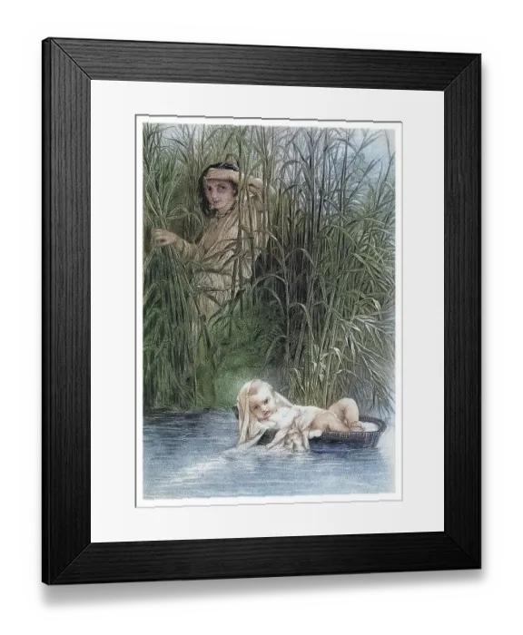 Framed Print : Old engraved illustration of Moses in the bulrushes Framed Print : Old engraved illustration of Moses in the bulrushes