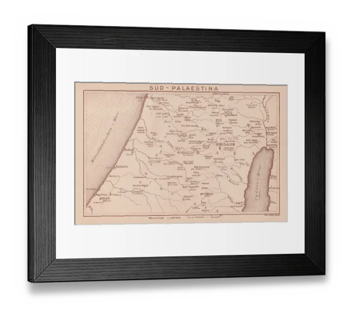 Framed Print : Historical map of South Palestine, lithograph, published in 1891 Framed Print : Historical map of South Palestine, lithograph, published in 1891
