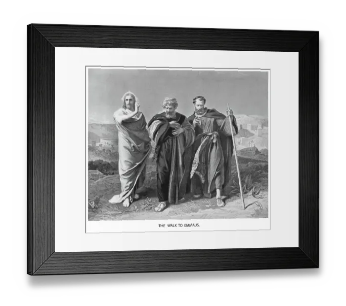 Framed Print : Old engraved illustration of Jesus Christ walk to Emmaus Framed Print : Old engraved illustration of Jesus Christ walk to Emmaus