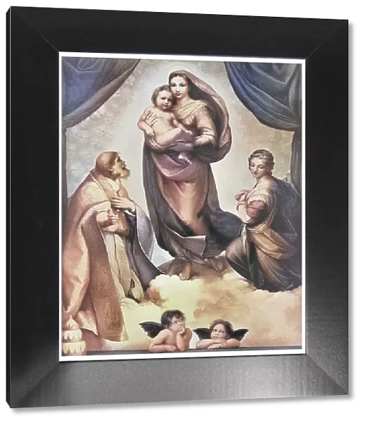 Old chromolithograph illustration of The Sistine Madonna ( Madonna di San Sisto), oil painting by the Italian artist Raphael