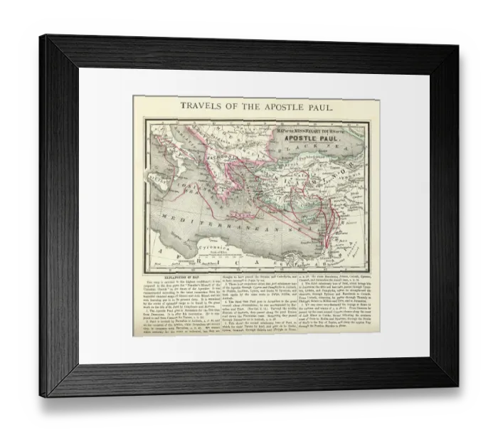 Framed Print : Antique Engraving: Travels of The Apostle Paul Map Engraving Framed Print : Antique Engraving: Travels of The Apostle Paul Map Engraving
